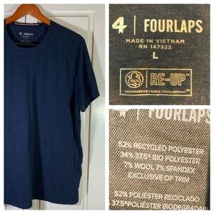 FOURLAPS Men's Navy Blue Wool Blend Short Sleeve T-Shirt L Base Layer‎ Outdoorsy